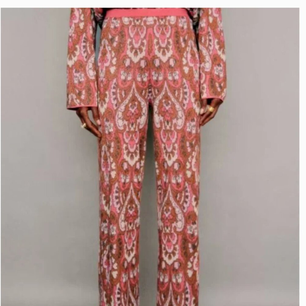 NWOT Sezane Dany Trousers Wide Leg Pull On Knit Pants Size Medium Groovy Retro - Picture 2 of 16